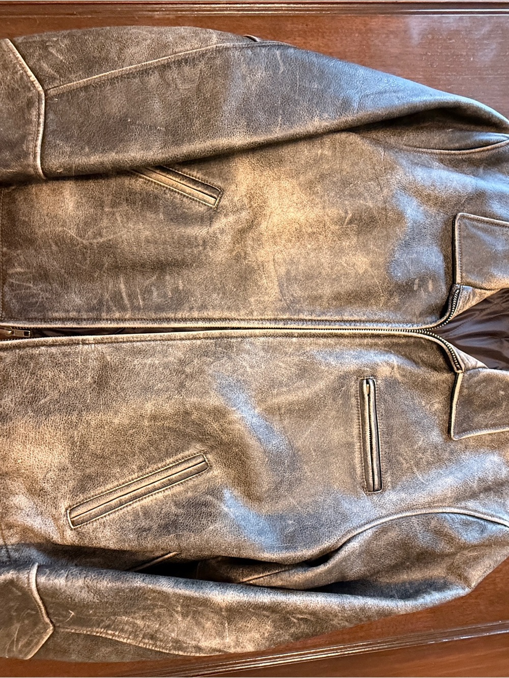 Route 66 Men's Vintage-Style Brown Leather Jacket - Classic Zip Front